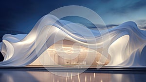 Abstract Futuristic Architecture Building Concept. Wave Outdoor Structures. Minimal Futuristic Technology Design