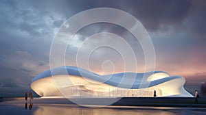 Abstract Futuristic Architecture Building Concept. Wave Outdoor Structures. Minimal Futuristic Technology Design