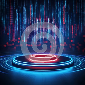 Futuristic Digital Stage with Falling Binary Code