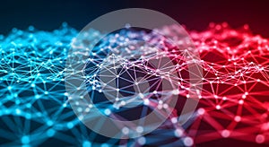 Abstract Digital Network of Red and Blue Connections