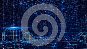 Futuristic Digital Network Grid with Wireframe Structures