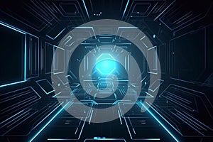 Abstract futuristic background with hexagons and glowing lines. 3D Rendering. Generative AI