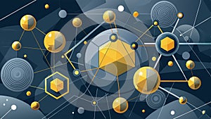 Abstract futuristic background. Molecules technology with polygonal shapes. Connection network concept. Gold and grey connect...