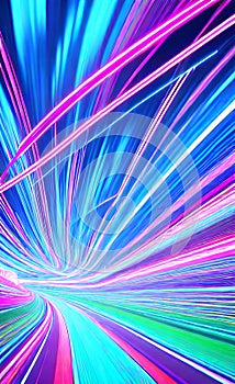 Abstract futuristic background with pink and blue glowing neon moving high speed wave lines and lights. Neon ligths Background.