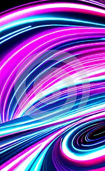 Abstract futuristic background with pink and blue glowing neon moving high speed wave lines and lights. Neon ligths Background.