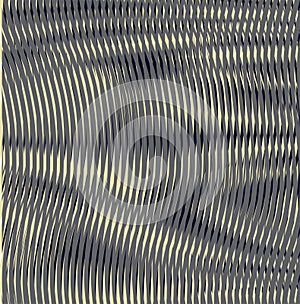 Abstract futuristic background with striped wavy texture in grey gold halftones.