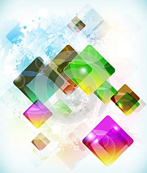 Abstract futuristic background vith falling colored boxes.