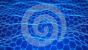 Abstract futuristic blue hexagon background. Big data visualization. Digital dynamic wave. 3D rendering