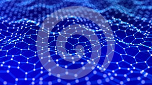Abstract futuristic blue hexagon background. Big data visualization. Digital dynamic wave. 3D rendering