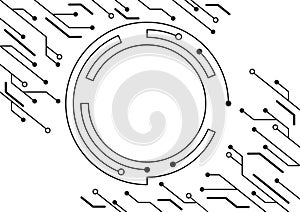 abstract futuristic circle circuit board technology black and white background vector illustration