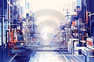 Abstract futuristic city background with various geometric shapes. Generative ai