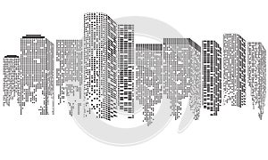 Abstract Futuristic City. Cityscape buildings made up with dots, Digital Transparent city landscape. Vector illustration