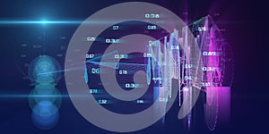 Abstract futuristic concept of algorithm analysis. Big data. Blockchain. Quantum virtual cryptography. Business visualization of