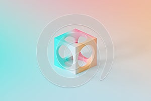 Abstract futuristic cube object on gradient background, minimal 3d render