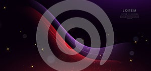 Abstract futuristic curved glowing purple and red light lines on black background