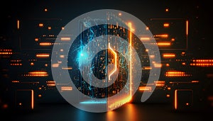 Abstract futuristic cyberspace with binary code, illustration ai generative