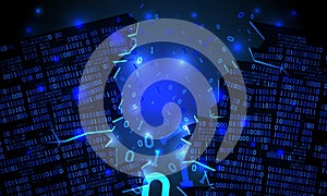 Abstract futuristic cyberspace hacked array of binary data, broken falling binary code, matrix background
