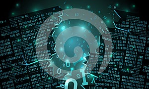Abstract futuristic cyberspace with a hacked array of binary data, broken falling binary code, matrix background, big data