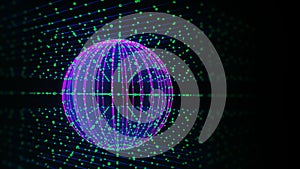Abstract futuristic data massiv with sphere from grid connecting green circles on dark. Sphere in array databox. Concept
