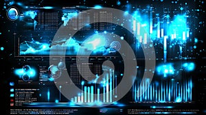 Abstract Futuristic Data Visualization with Glowing Blue Charts and