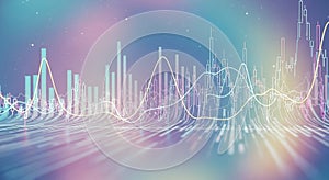 Abstract futuristic data visualization with glowing charts and graphs