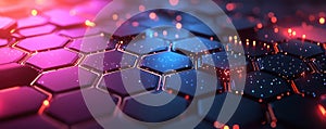 Abstract futuristic design close-up of vibrant hexagonal patterns in digital space photo