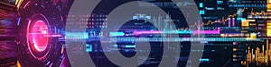 Abstract Futuristic Digital Interface Displaying Data Streams
