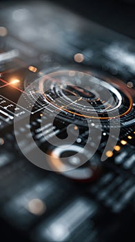 Abstract Futuristic Digital Interface With Glowing Orange Accents And Data Visualization