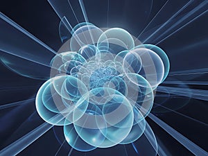 Abstract futuristic glowing spheres forming a complex interconnected energy structure