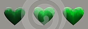 Abstract futuristic green glitch shiny heart on grey background, love passion design for Valentine`s Day