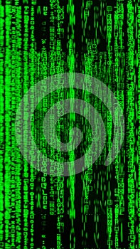 Abstract Futuristic green matrix Binary digital data vertical background 3D rendering
