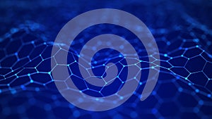 Abstract futuristic hexagon background. Big data visualization. Digital dynamic wave. 3D rendering