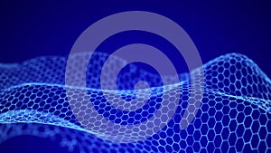 Abstract futuristic hexagon background. Big data visualization. Digital dynamic wave. 3D rendering