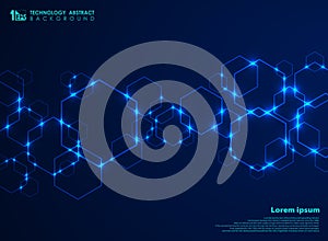 Abstract futuristic hexagon shape pattern connection in gradient blue technology background