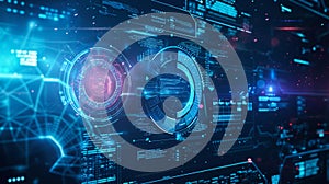 Abstract futuristic HUD interface background with digital overlays and data visualizations, perfect for sci-fi and technology-