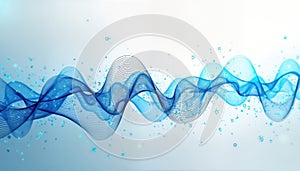Abstract futuristic illustration of dynamic blue waves. Data visualization concept. Interconnected lines, dots form network.