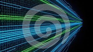 Digital Data Stream: Binary Code and Network Lines
