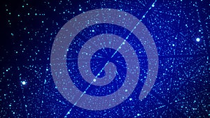 Abstract futuristic infinite flow of scientific data. Network structure of an array of points. Outer space background. Big data