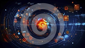 Abstract Futuristic infographic with Visual data complexity, represent Big data concept, node base programming.