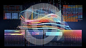 Abstract Futuristic infographic with Visual data complexity, represent Big data concept, node base programming.