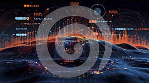 Abstract Futuristic infographic with Visual data complexity, represent Big data concept, node base programming.