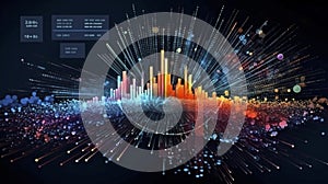 Abstract Futuristic infographic with Visual data complexity, represent Big data concept, node base programming.