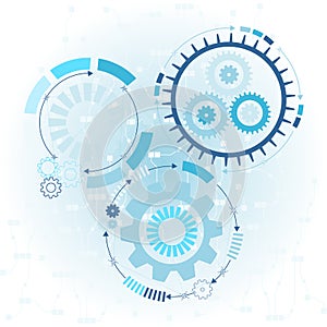 Abstract futuristic on light blue color background. Vector illustration gear wheel, hexagons and circuit board,