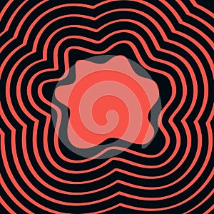 Abstract futuristic line background. Wave red lines circle ring frame. Flat design elements. Wavy stripes on black background.