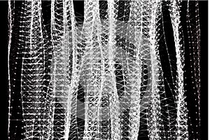 Abstract futuristic lines and dots grid. Intertwining web, a network of ropes, an unusual geometric black and white