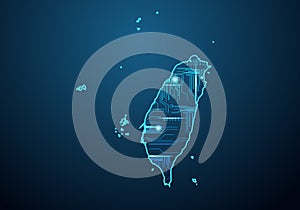 Abstract futuristic map of taiwan. Circuit Board Design Electric of the region. Technology background. mash line and point scales