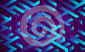 Abstract futuristic maze, isometric dark purple maze rendering.
