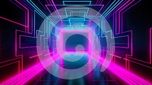 Abstract futuristic neon tunnel graphic wallpaper. Plain psychedelic cyberpunk background