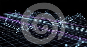 Abstract Futuristic Network Data Visualization: Glowing Lines and Nodes