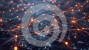 Abstract futuristic network visualization glowing nodes and connecting lines data communication